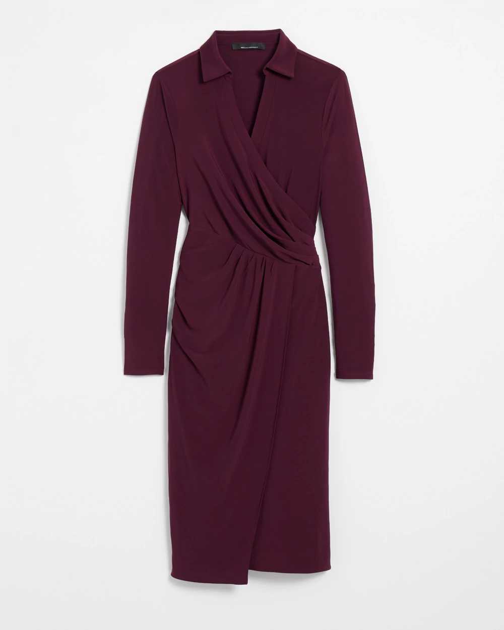 Long Sleeve Matte Jersey Faux Wrap Midi Dress White House Black
